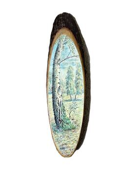 Birch Tree Art on Natural Wood Slice Round MCM